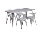 Commercial Grade 31.5" x 63" Rectangular Silver Metal Indoor-Outdoor Table Set with 4 Arm Chairs