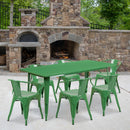 Commercial Grade 31.5" x 63" Rectangular Green Metal Indoor-Outdoor Table Set with 6 Arm Chairs