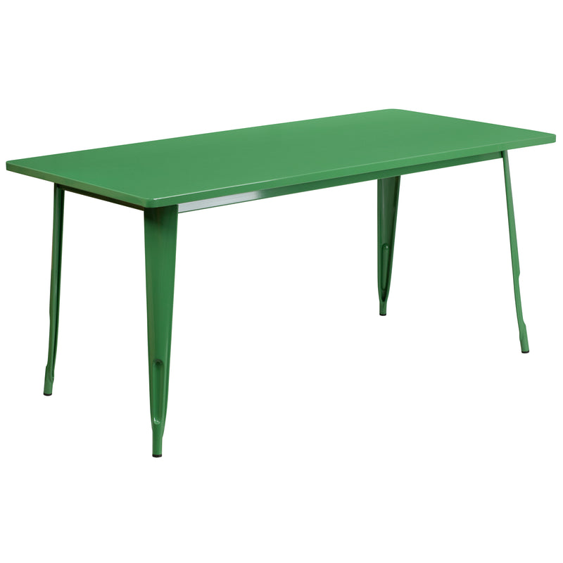 Commercial Grade 31.5" x 63" Rectangular Green Metal Indoor-Outdoor Table Set with 6 Arm Chairs