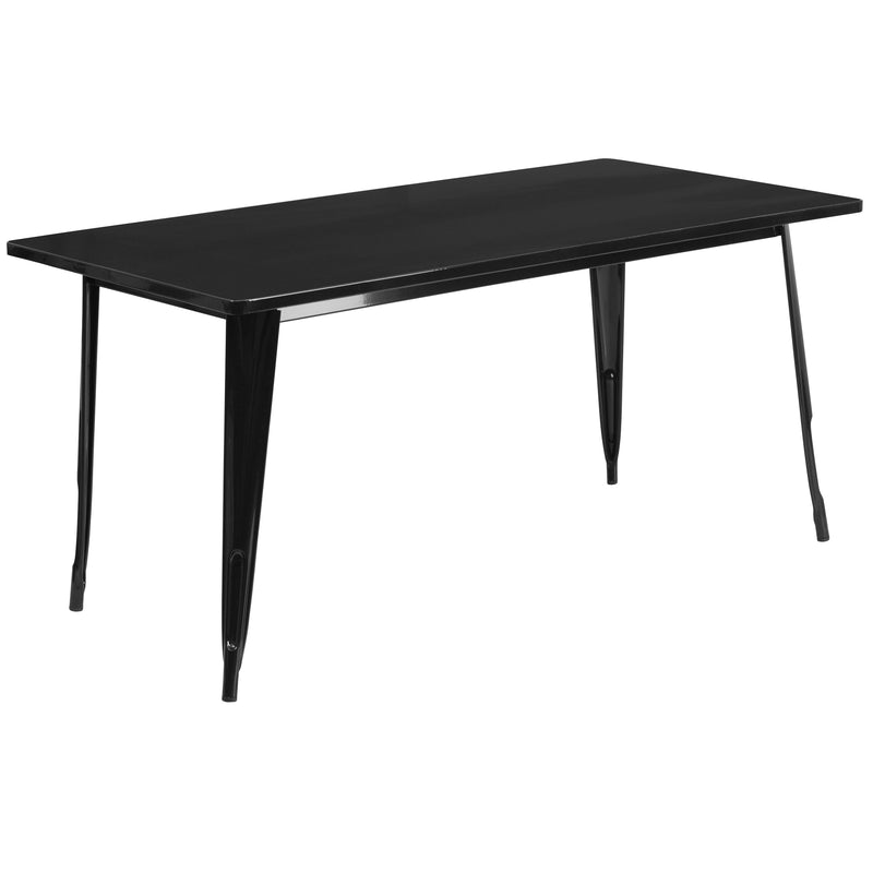 Commercial Grade 31.5" x 63" Rectangular Black Metal Indoor-Outdoor Table