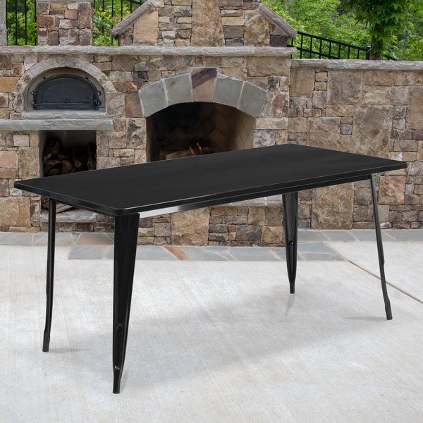 Commercial Grade 31.5" x 63" Rectangular Black Metal Indoor-Outdoor Table