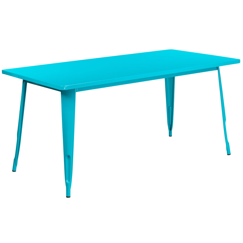 Commercial Grade 31.5" x 63" Rectangular Crystal Teal-Blue Metal Indoor-Outdoor Table