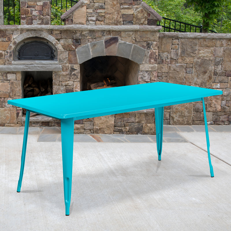 Commercial Grade 31.5" x 63" Rectangular Crystal Teal-Blue Metal Indoor-Outdoor Table