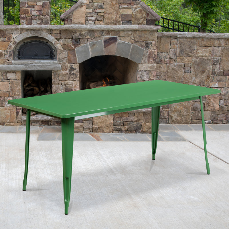 Commercial Grade 31.5" x 63" Rectangular Green Metal Indoor-Outdoor Table