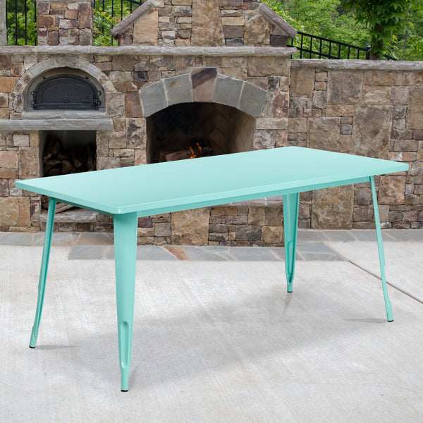 Commercial Grade 31.5" x 63" Rectangular Mint Green Metal Indoor-Outdoor Table