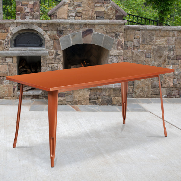 Commercial Grade 31.5" x 63" Rectangular Copper Metal Indoor-Outdoor Table