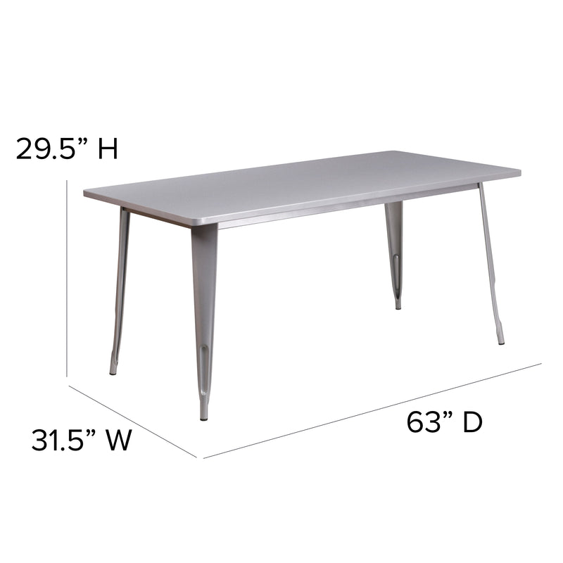 Commercial Grade 31.5" x 63" Rectangular Silver Metal Indoor-Outdoor Table