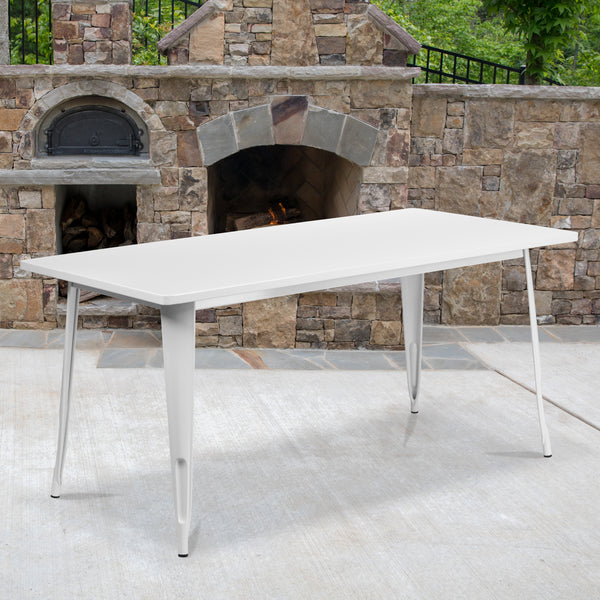 Commercial Grade 31.5" x 63" Rectangular White Metal Indoor-Outdoor Table