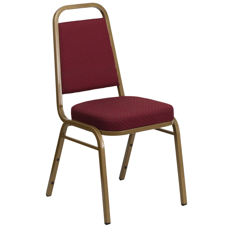 SINGLEWAVE Series Trapezoidal Back Stacking Banquet Chair in Burgundy Patterned Fabric - Gold Frame