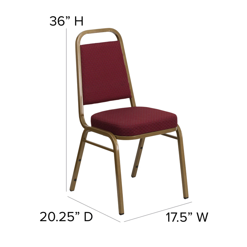 SINGLEWAVE Series Trapezoidal Back Stacking Banquet Chair in Burgundy Patterned Fabric - Gold Frame