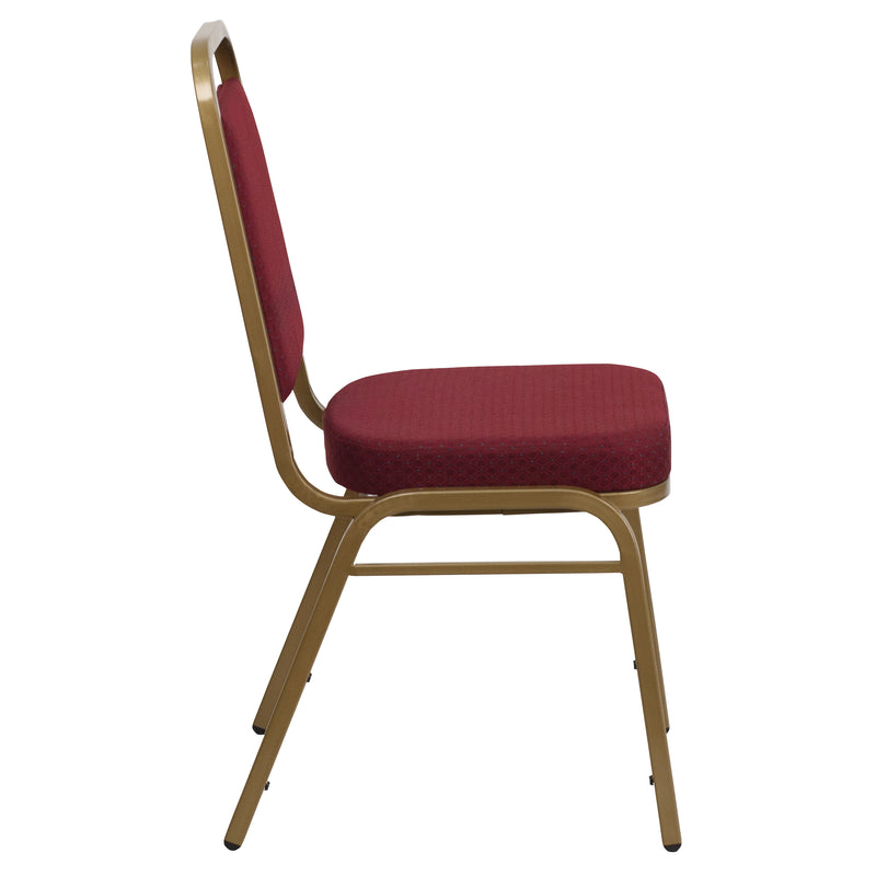 SINGLEWAVE Series Trapezoidal Back Stacking Banquet Chair in Burgundy Patterned Fabric - Gold Frame