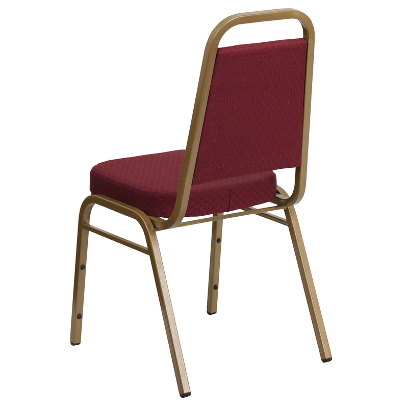 SINGLEWAVE Series Trapezoidal Back Stacking Banquet Chair in Burgundy Patterned Fabric - Gold Frame