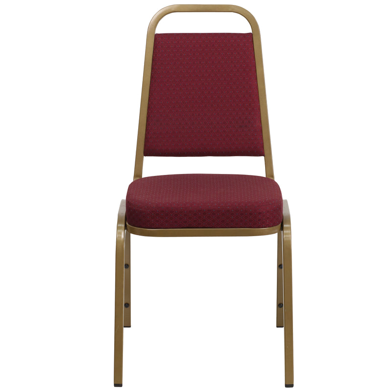 SINGLEWAVE Series Trapezoidal Back Stacking Banquet Chair in Burgundy Patterned Fabric - Gold Frame