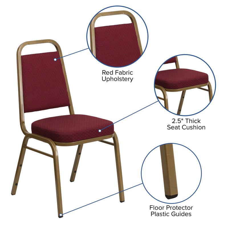 SINGLEWAVE Series Trapezoidal Back Stacking Banquet Chair in Burgundy Patterned Fabric - Gold Frame