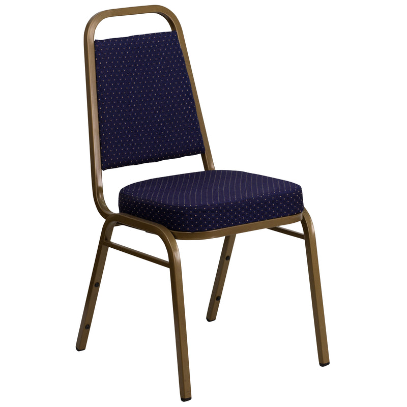 SINGLEWAVE Series Trapezoidal Back Stacking Banquet Chair in Navy Patterned Fabric - Gold Frame