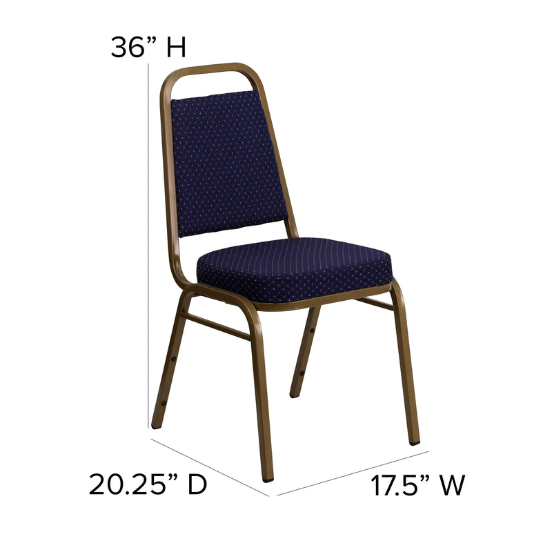 SINGLEWAVE Series Trapezoidal Back Stacking Banquet Chair in Navy Patterned Fabric - Gold Frame