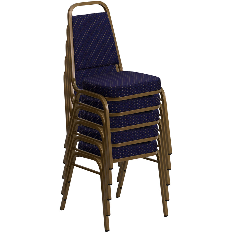 SINGLEWAVE Series Trapezoidal Back Stacking Banquet Chair in Navy Patterned Fabric - Gold Frame