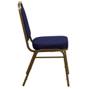 SINGLEWAVE Series Trapezoidal Back Stacking Banquet Chair in Navy Patterned Fabric - Gold Frame