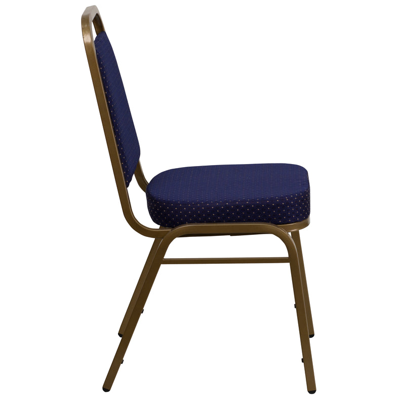 SINGLEWAVE Series Trapezoidal Back Stacking Banquet Chair in Navy Patterned Fabric - Gold Frame