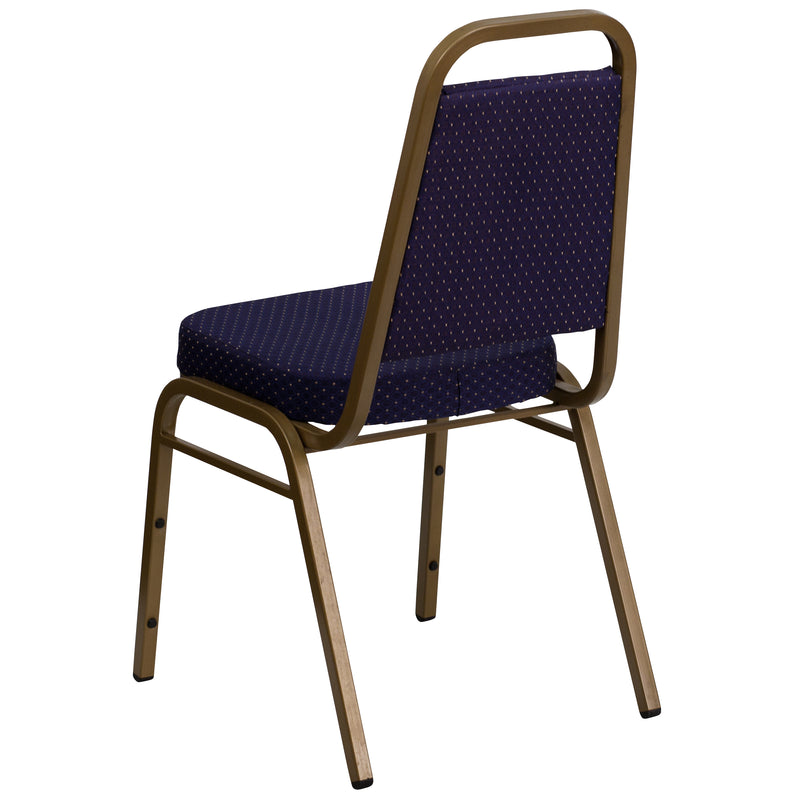 SINGLEWAVE Series Trapezoidal Back Stacking Banquet Chair in Navy Patterned Fabric - Gold Frame