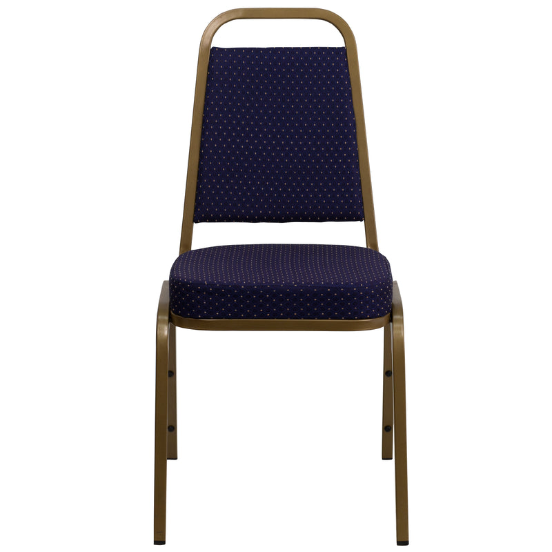 SINGLEWAVE Series Trapezoidal Back Stacking Banquet Chair in Navy Patterned Fabric - Gold Frame