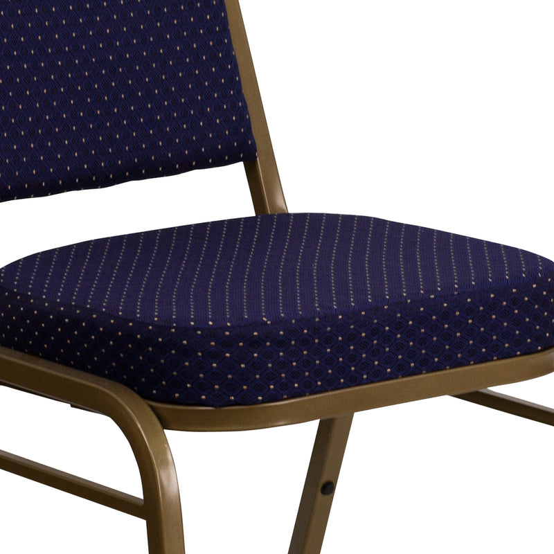 SINGLEWAVE Series Trapezoidal Back Stacking Banquet Chair in Navy Patterned Fabric - Gold Frame