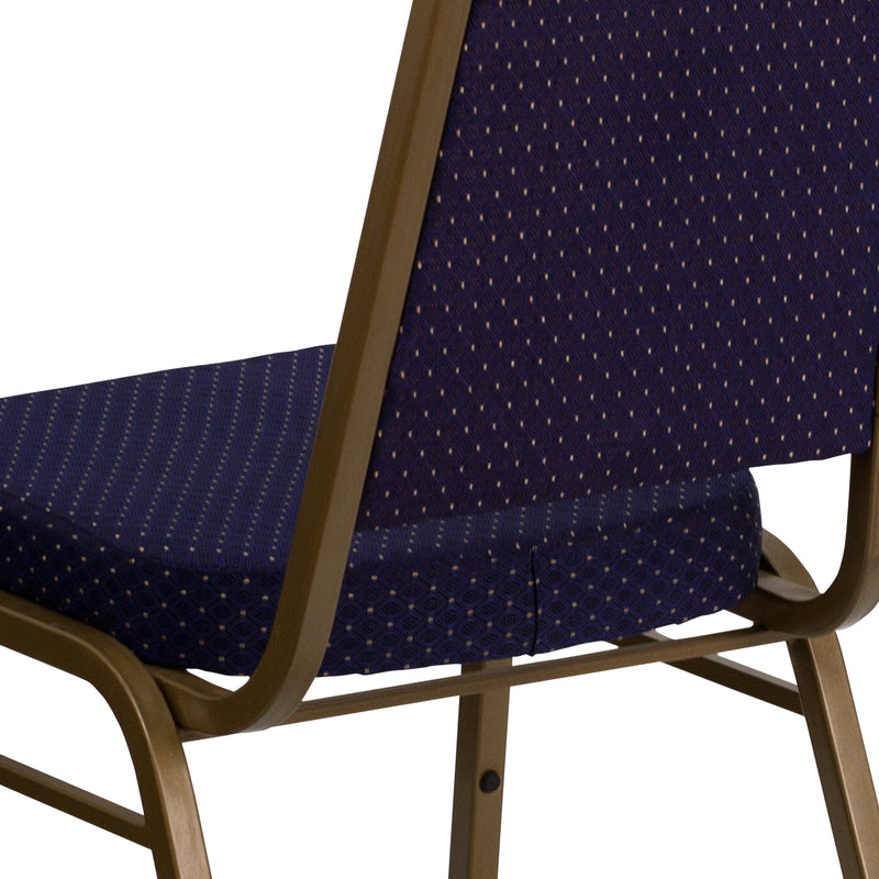 SINGLEWAVE Series Trapezoidal Back Stacking Banquet Chair in Navy Patterned Fabric - Gold Frame