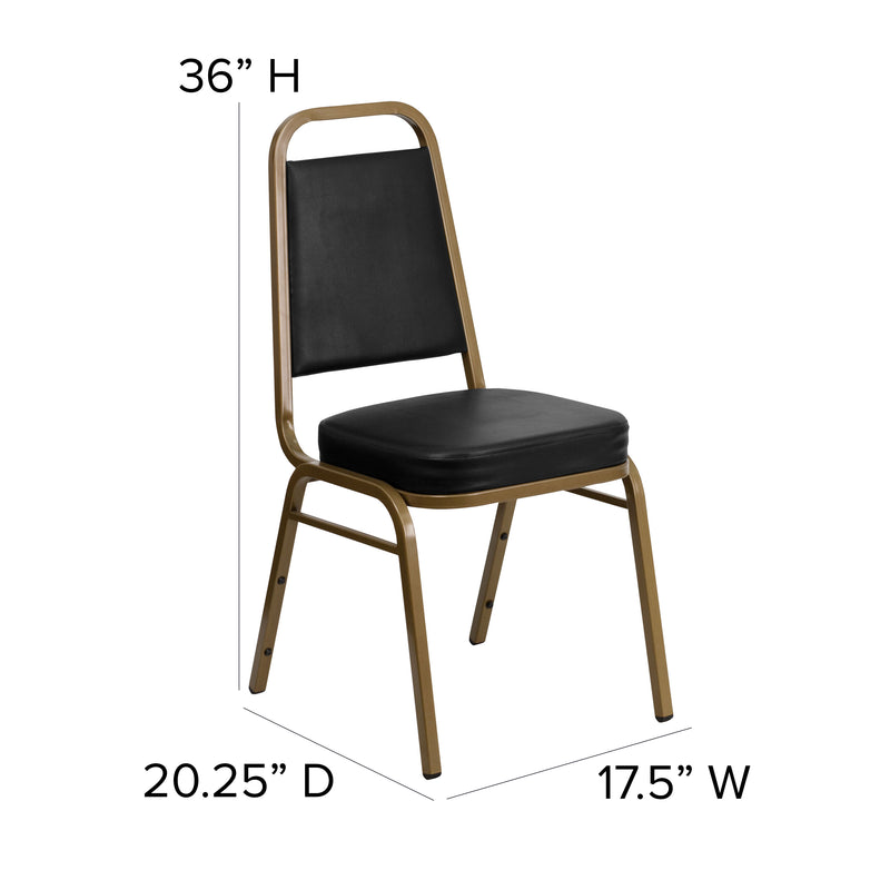 SINGLEWAVE Series Trapezoidal Back Stacking Banquet Chair in Black Vinyl - Gold Frame