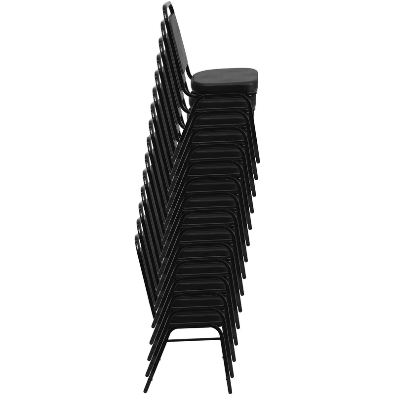 SINGLEWAVE Series Trapezoidal Back Stacking Banquet Chair in Black Vinyl - Gold Frame