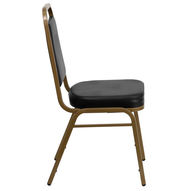 SINGLEWAVE Series Trapezoidal Back Stacking Banquet Chair in Black Vinyl - Gold Frame