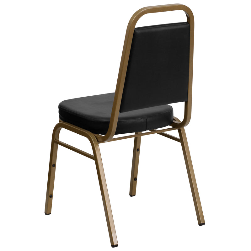 SINGLEWAVE Series Trapezoidal Back Stacking Banquet Chair in Black Vinyl - Gold Frame