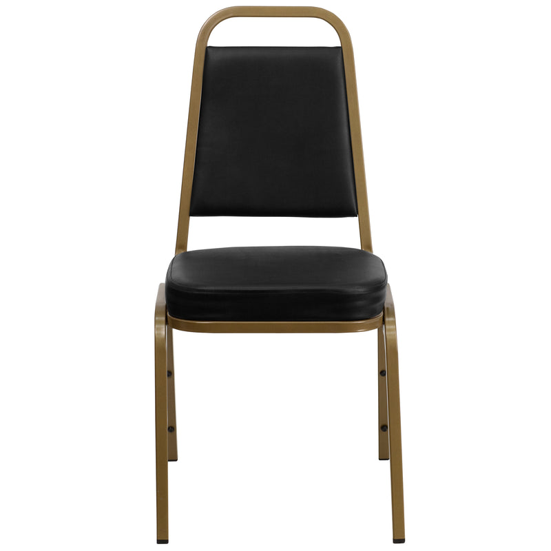 SINGLEWAVE Series Trapezoidal Back Stacking Banquet Chair in Black Vinyl - Gold Frame