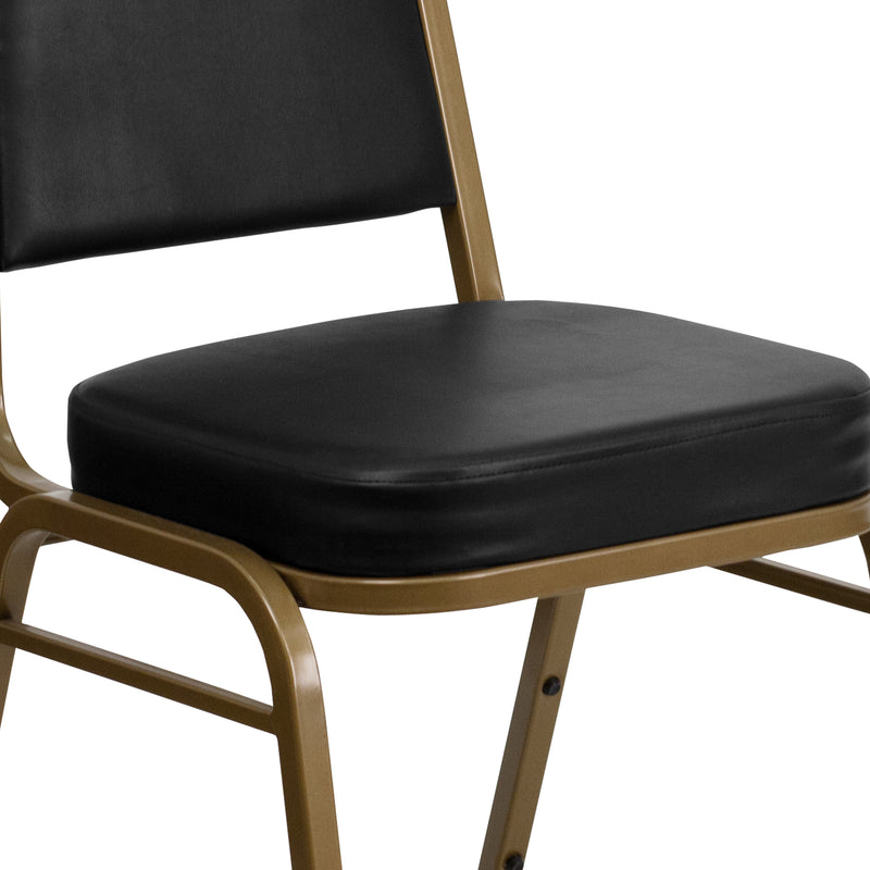 SINGLEWAVE Series Trapezoidal Back Stacking Banquet Chair in Black Vinyl - Gold Frame