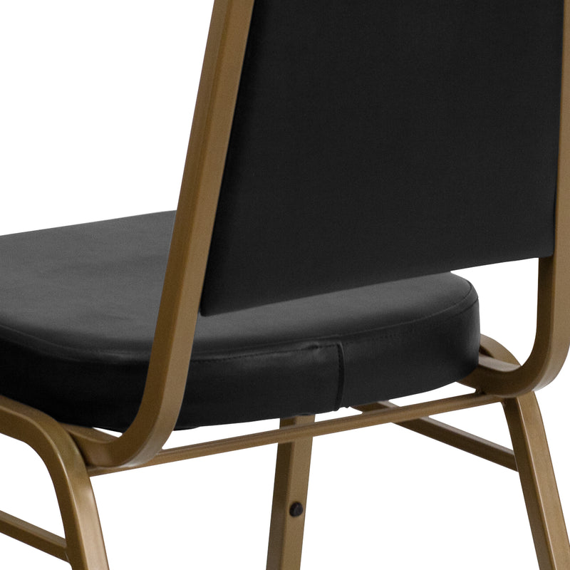 SINGLEWAVE Series Trapezoidal Back Stacking Banquet Chair in Black Vinyl - Gold Frame