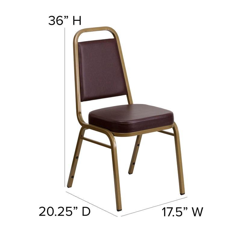 SINGLEWAVE Series Trapezoidal Back Stacking Banquet Chair in Brown Vinyl - Gold Frame