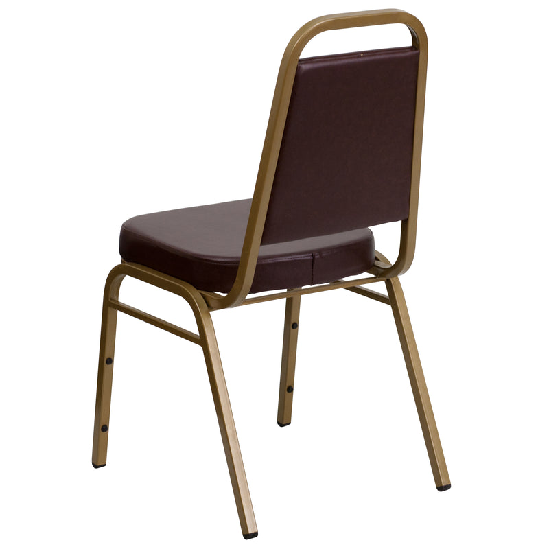 SINGLEWAVE Series Trapezoidal Back Stacking Banquet Chair in Brown Vinyl - Gold Frame