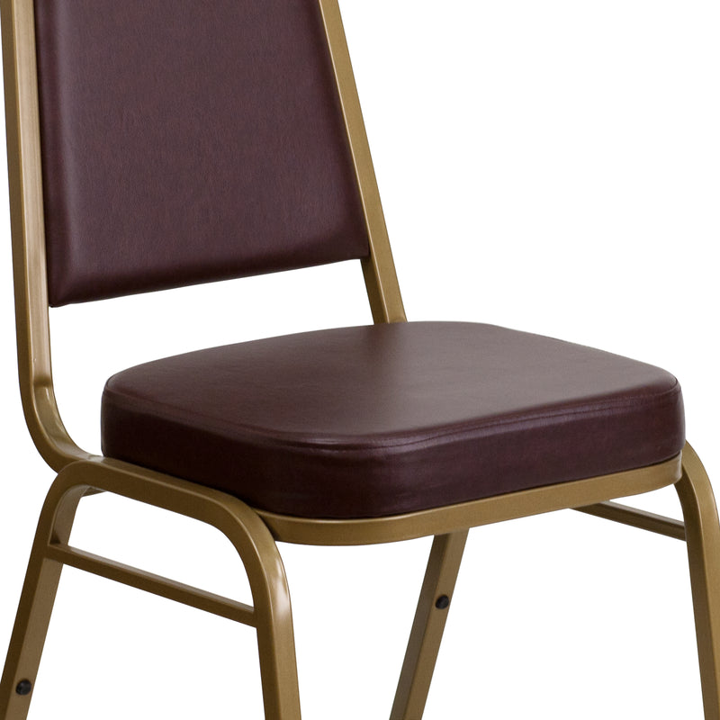 SINGLEWAVE Series Trapezoidal Back Stacking Banquet Chair in Brown Vinyl - Gold Frame