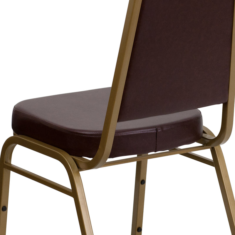 SINGLEWAVE Series Trapezoidal Back Stacking Banquet Chair in Brown Vinyl - Gold Frame