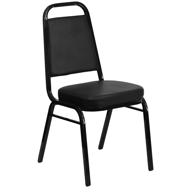 SINGLEWAVE Series Trapezoidal Back Stacking Banquet Chair in Black Vinyl - Black Frame