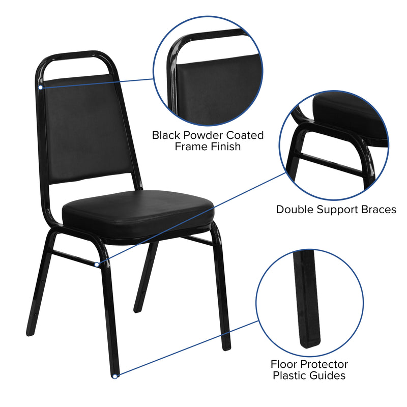 SINGLEWAVE Series Trapezoidal Back Stacking Banquet Chair in Black Vinyl - Black Frame