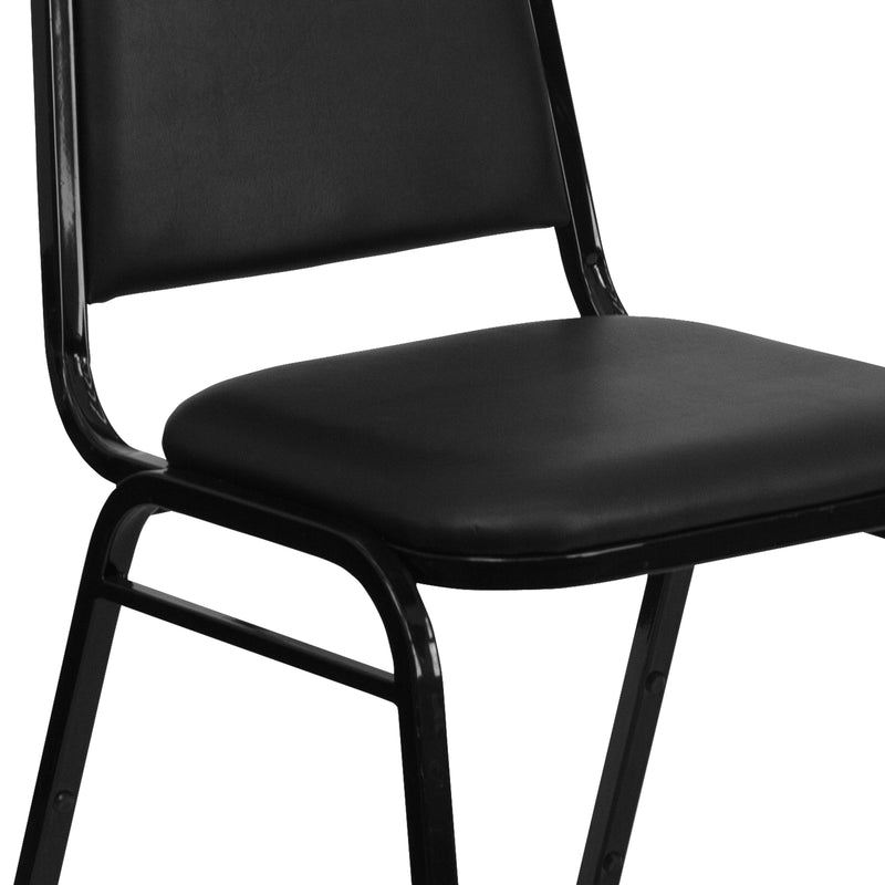 SINGLEWAVE Series Trapezoidal Back Stacking Banquet Chair in Black Vinyl - Black Frame