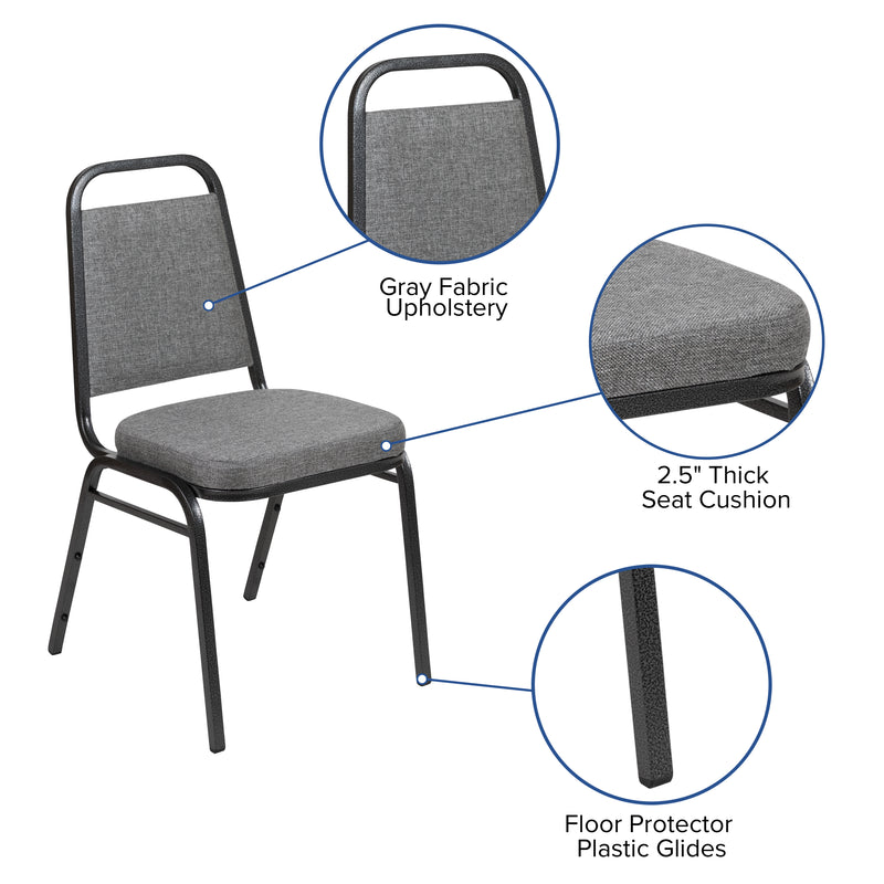 SINGLEWAVE Series Trapezoidal Back Stacking Banquet Chair with 2.5" Thick Seat in Gray Fabric - Silver Vein Frame