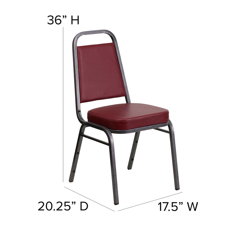 SINGLEWAVE Series Trapezoidal Back Stacking Banquet Chair in Burgundy Vinyl - Silver Vein Frame