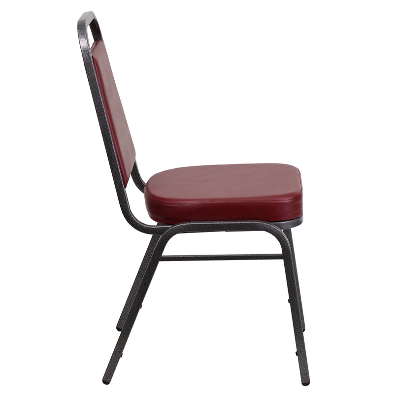 SINGLEWAVE Series Trapezoidal Back Stacking Banquet Chair in Burgundy Vinyl - Silver Vein Frame