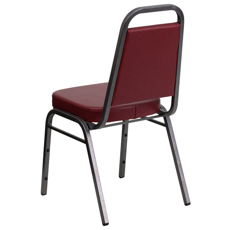 SINGLEWAVE Series Trapezoidal Back Stacking Banquet Chair in Burgundy Vinyl - Silver Vein Frame