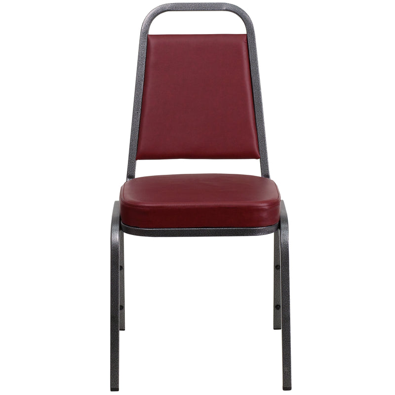 SINGLEWAVE Series Trapezoidal Back Stacking Banquet Chair in Burgundy Vinyl - Silver Vein Frame