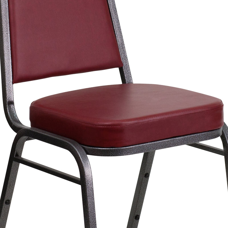 SINGLEWAVE Series Trapezoidal Back Stacking Banquet Chair in Burgundy Vinyl - Silver Vein Frame