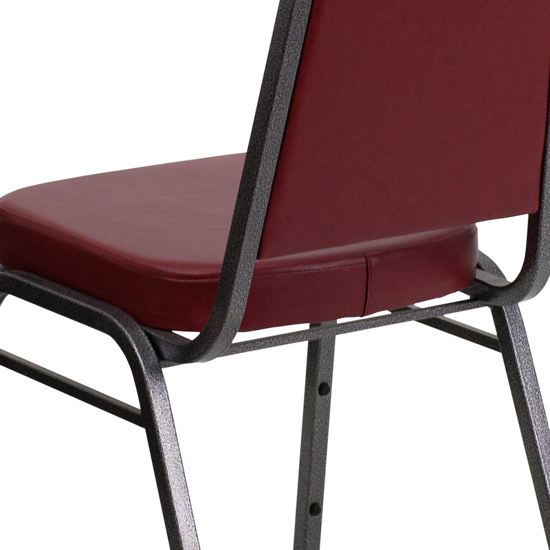 SINGLEWAVE Series Trapezoidal Back Stacking Banquet Chair in Burgundy Vinyl - Silver Vein Frame