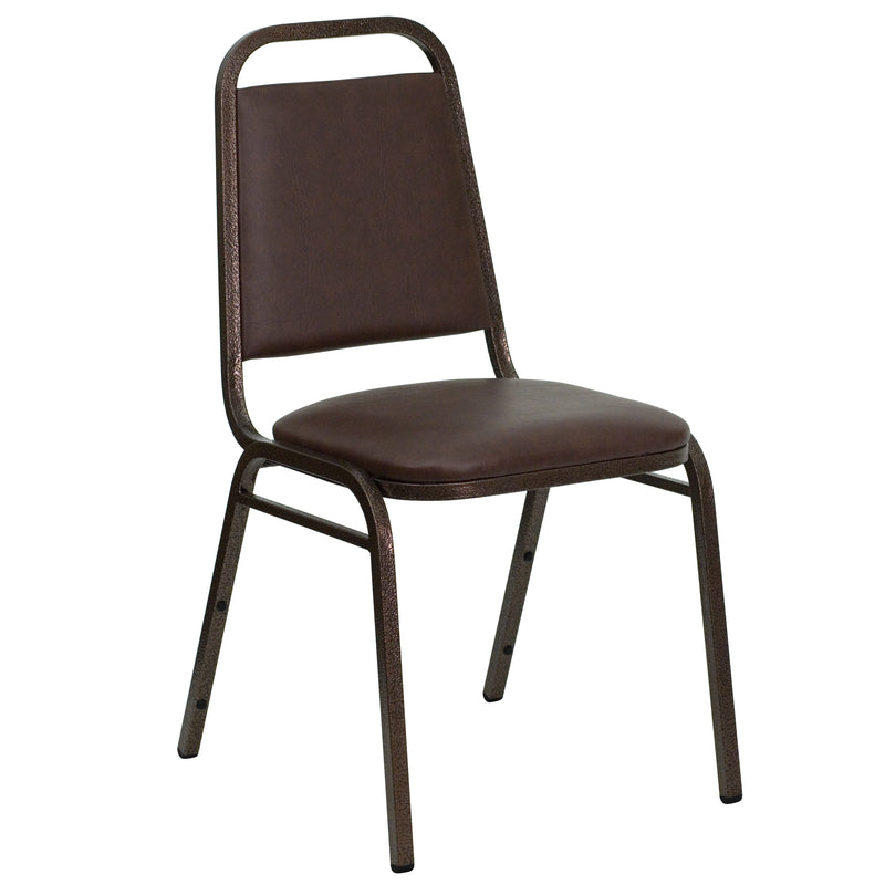 SINGLEWAVE Series Trapezoidal Back Stacking Banquet Chair in Brown Vinyl - Copper Vein Frame