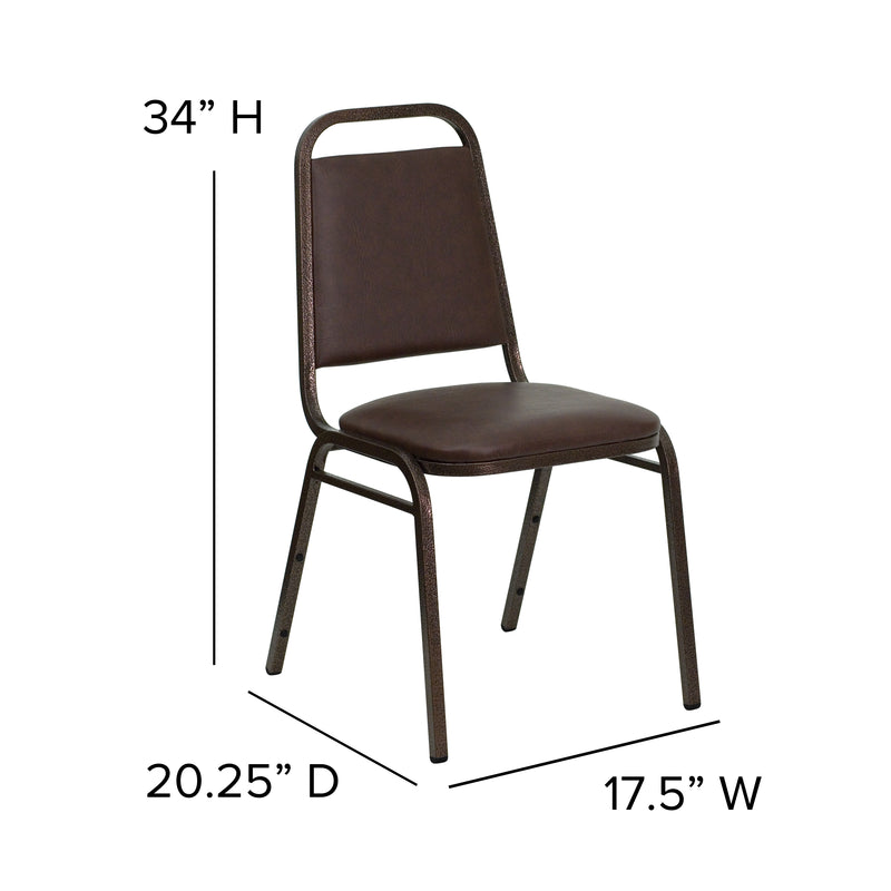 SINGLEWAVE Series Trapezoidal Back Stacking Banquet Chair in Brown Vinyl - Copper Vein Frame